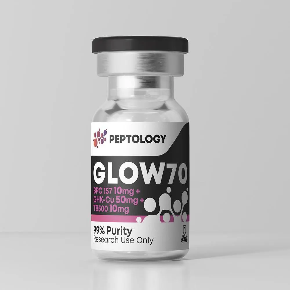 GLOW70 – Засилена регенеративна формула (BPC‑157 10mg + GHK‑Cu 50mg + TB‑500 10mg)